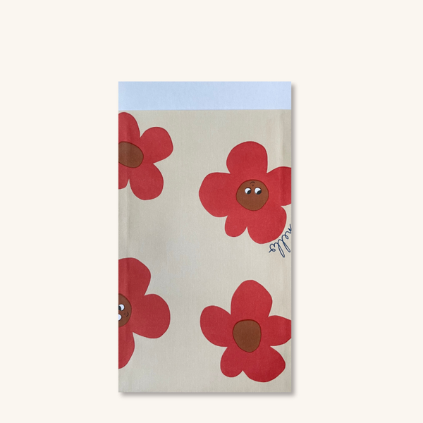 Cadeauzakjes - Rode retrobloem maat M - 5 stuks