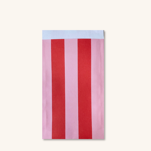 Cadeauzakjes - Rood met roze gestreept maat M - 5 stuks