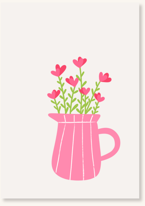 Blanco - Roze vaas met bloemen