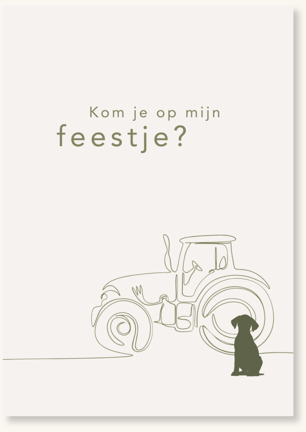 Uitnodigingskaartjes - Tractor met hond
