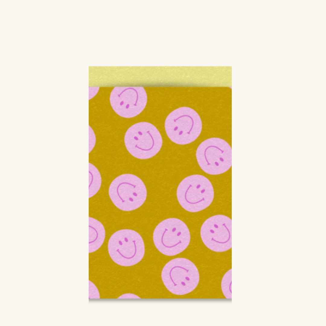 Cadeauzakjes - Smiley's olijf/roze maat M - 5 stuks