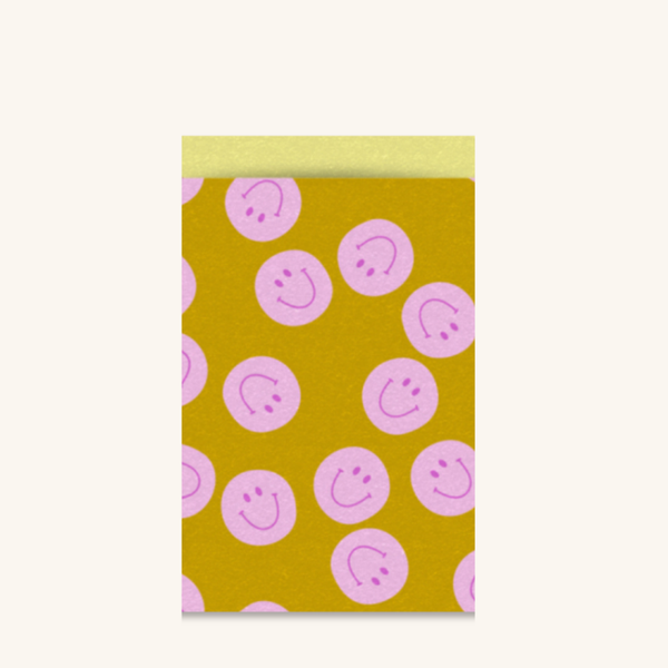 Cadeauzakjes - Smiley's olijf/roze maat M - 5 stuks