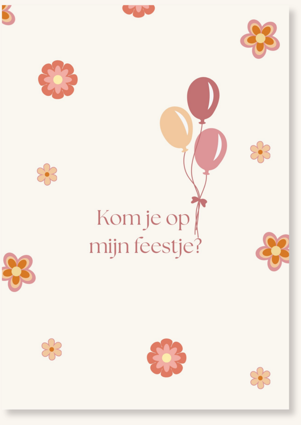 Uitnodigingskaartjes - Gekleurde bloemetjes roze/rood