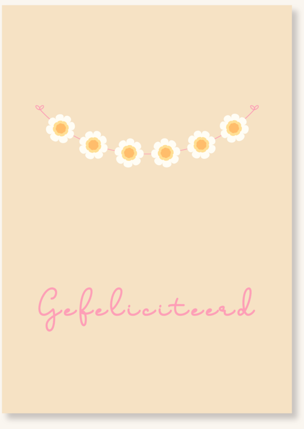 Verjaardag - Gefeliciteerd wit bloemetjesslinger