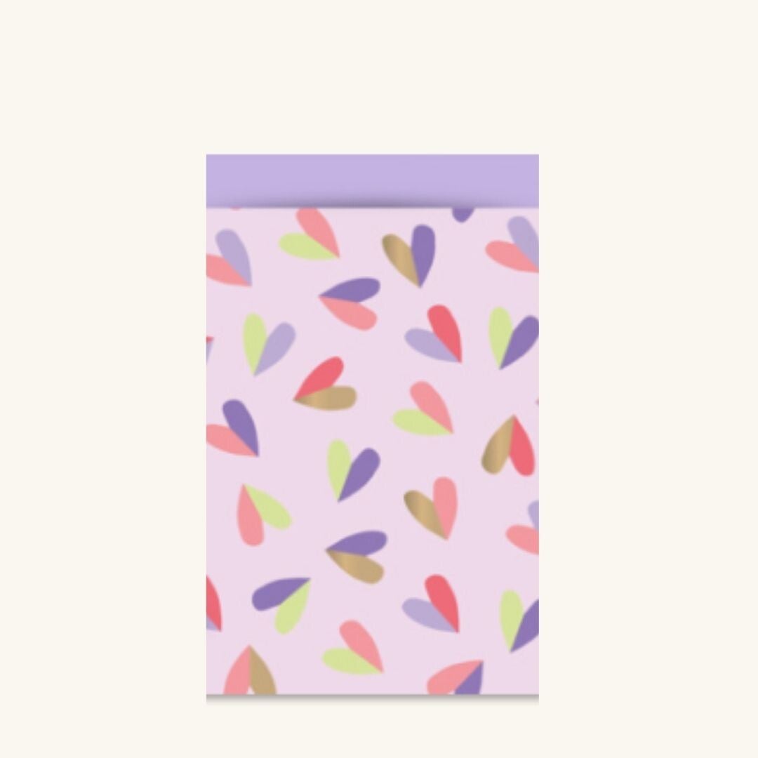 Cadeauzakjes - Hartjes lila maat M - 5 stuks