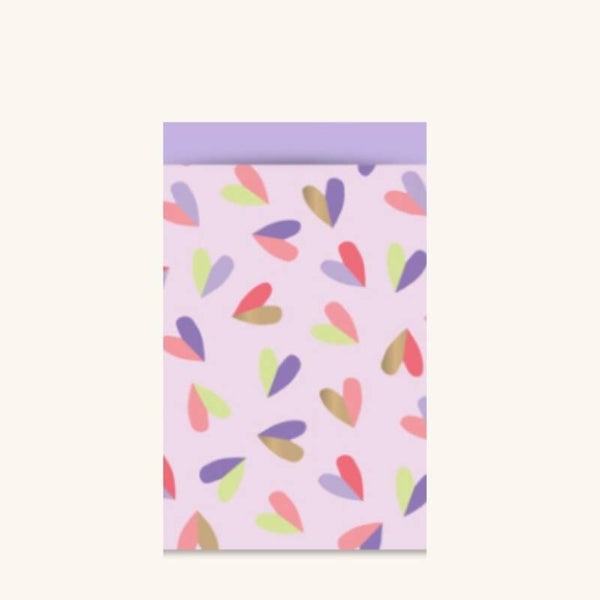Cadeauzakjes - Hartjes lila maat M - 5 stuks