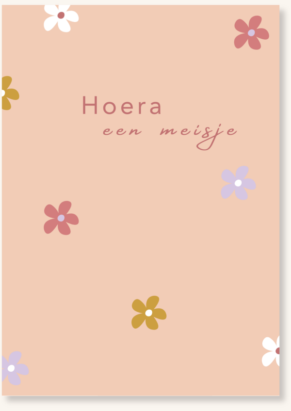 Geboorte - Hoera een meisje gekleurde bloemetjes