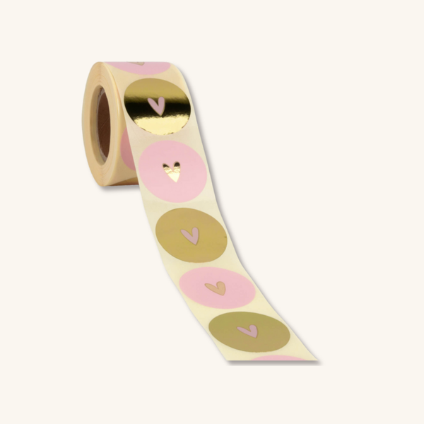 Stickers - Hartjes goud/roze - 6 stuks