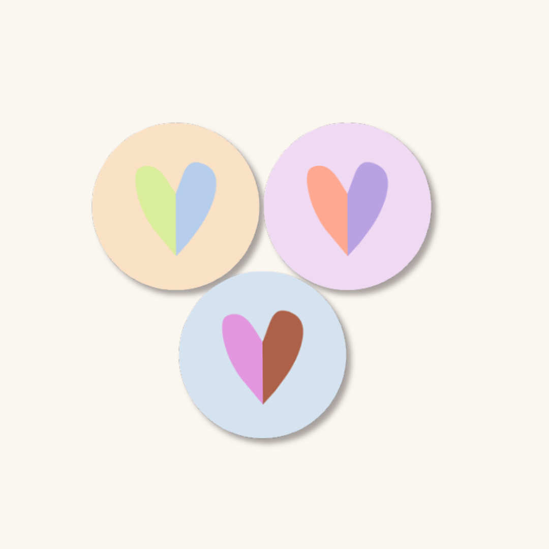 Stickers - Drie hartjes gekleurd 6 stuks