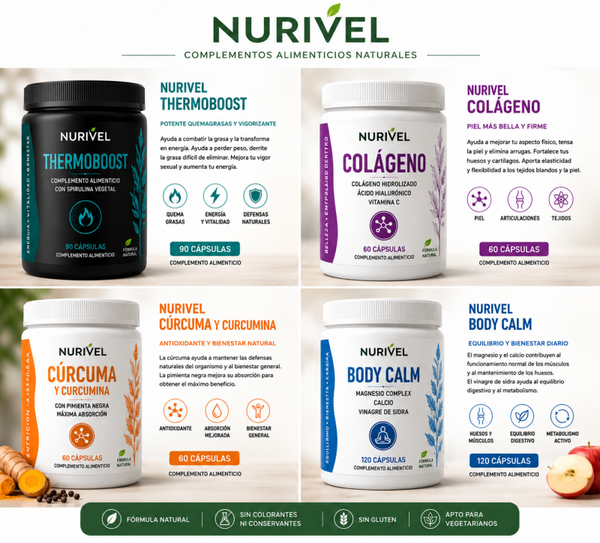 Pack Completo Nurivel  Colágeno + Body Calm + Thermoboost + Cúrcuma