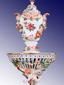 Saxon porcelain floral vase and centerpiece – hand-painted German porcelain