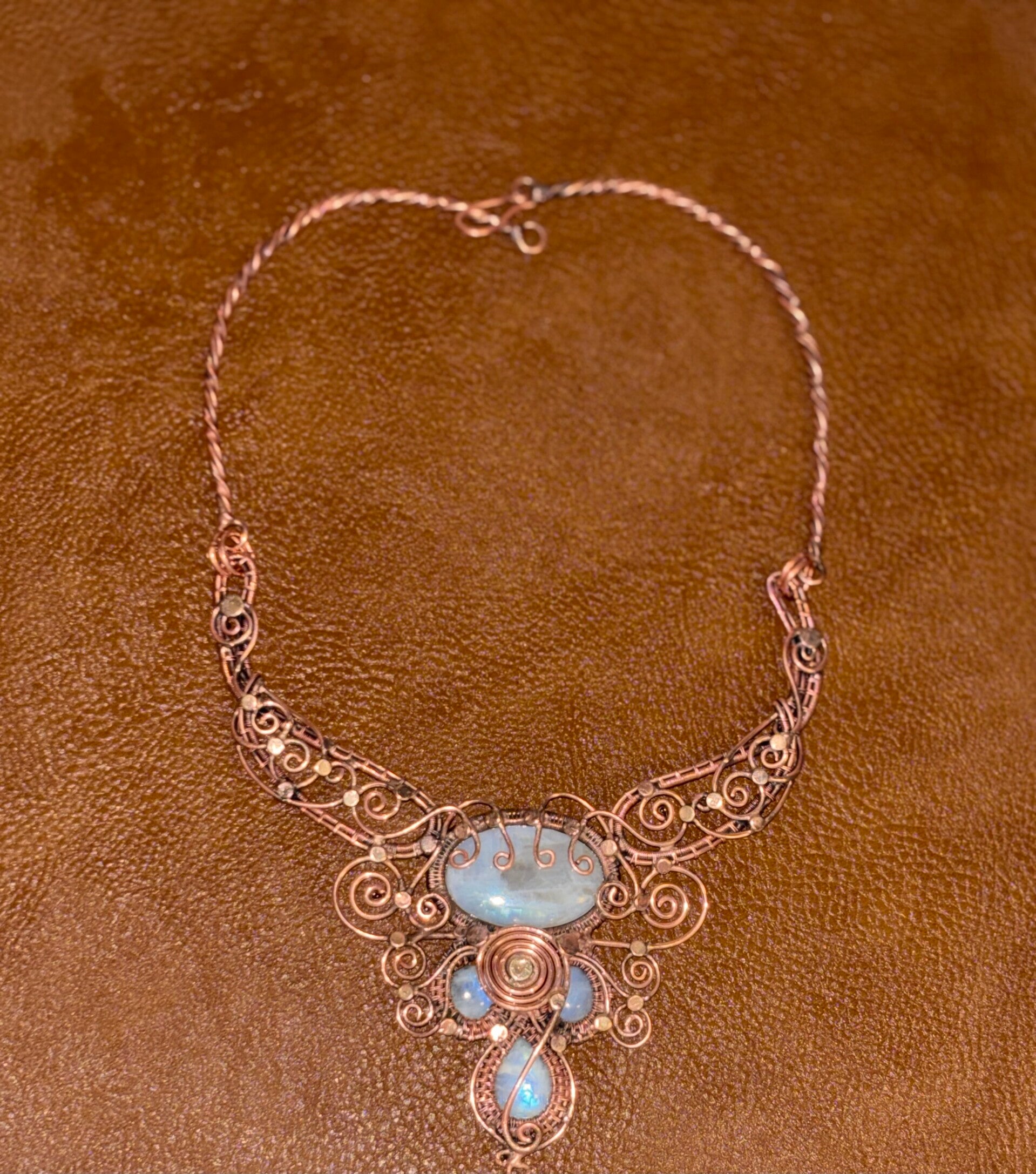 Handmade Copper Wire Necklace With Moonstone Accents