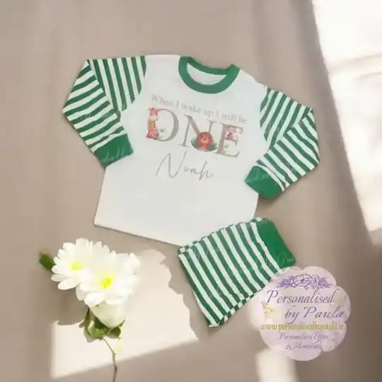 Personalised Pyjamas -Green Stripes