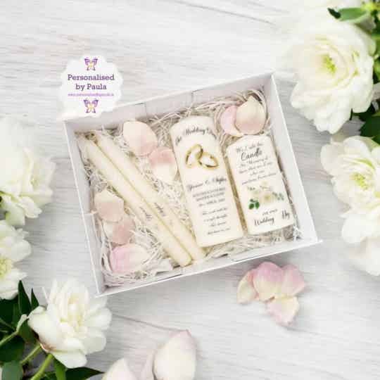 Personalised Wedding Candle Set in Keepsake Box