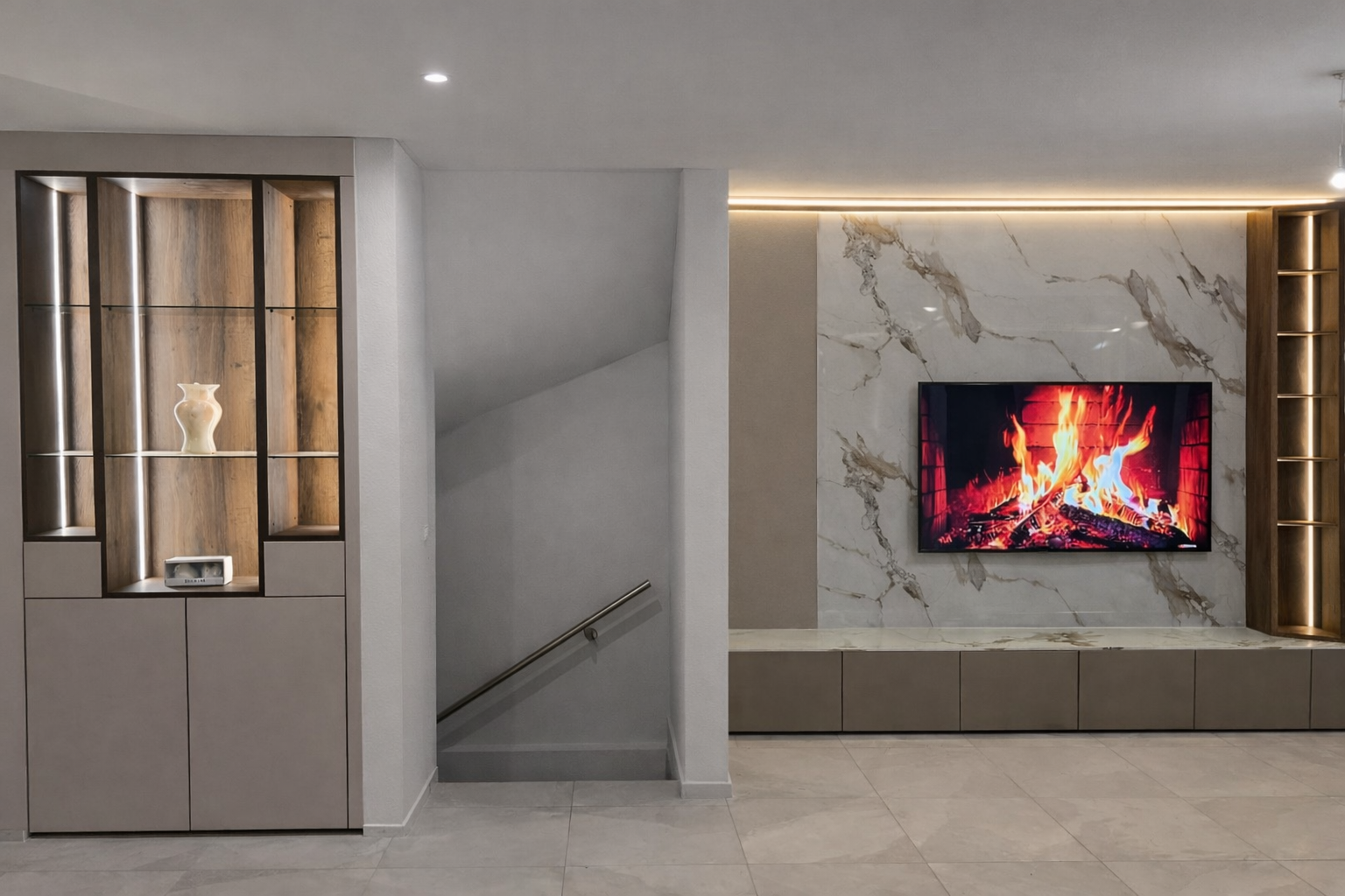 Wohnwand und Schrank in Einbauoptik