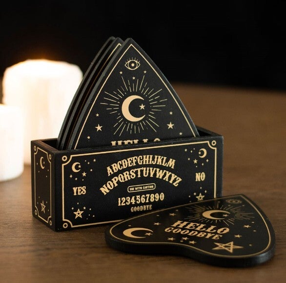 Ouija Planchette Untersetzer – 4er Set mit Halterung