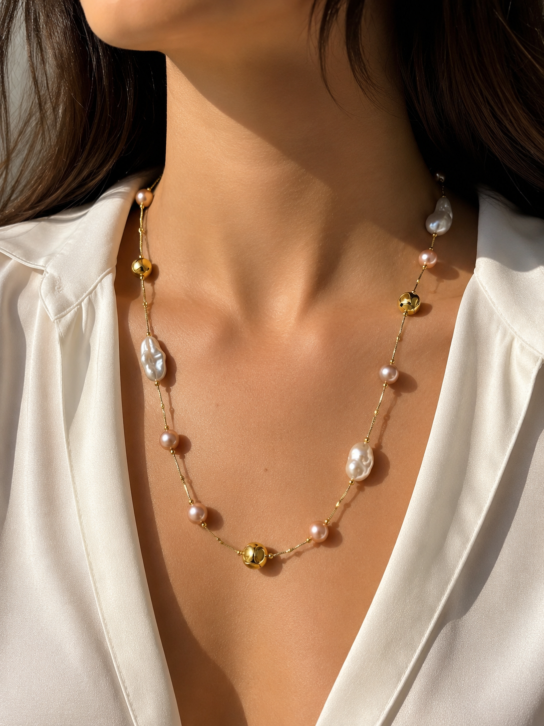 Golden pearl necklace