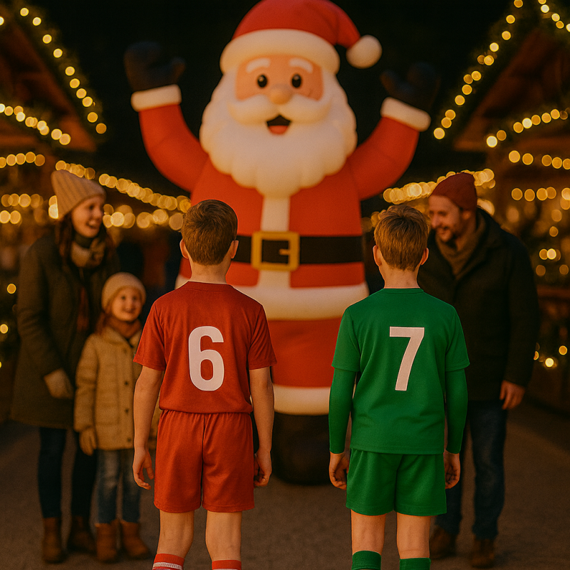 afbeelding 2 jeugdspelers en een Kerstman