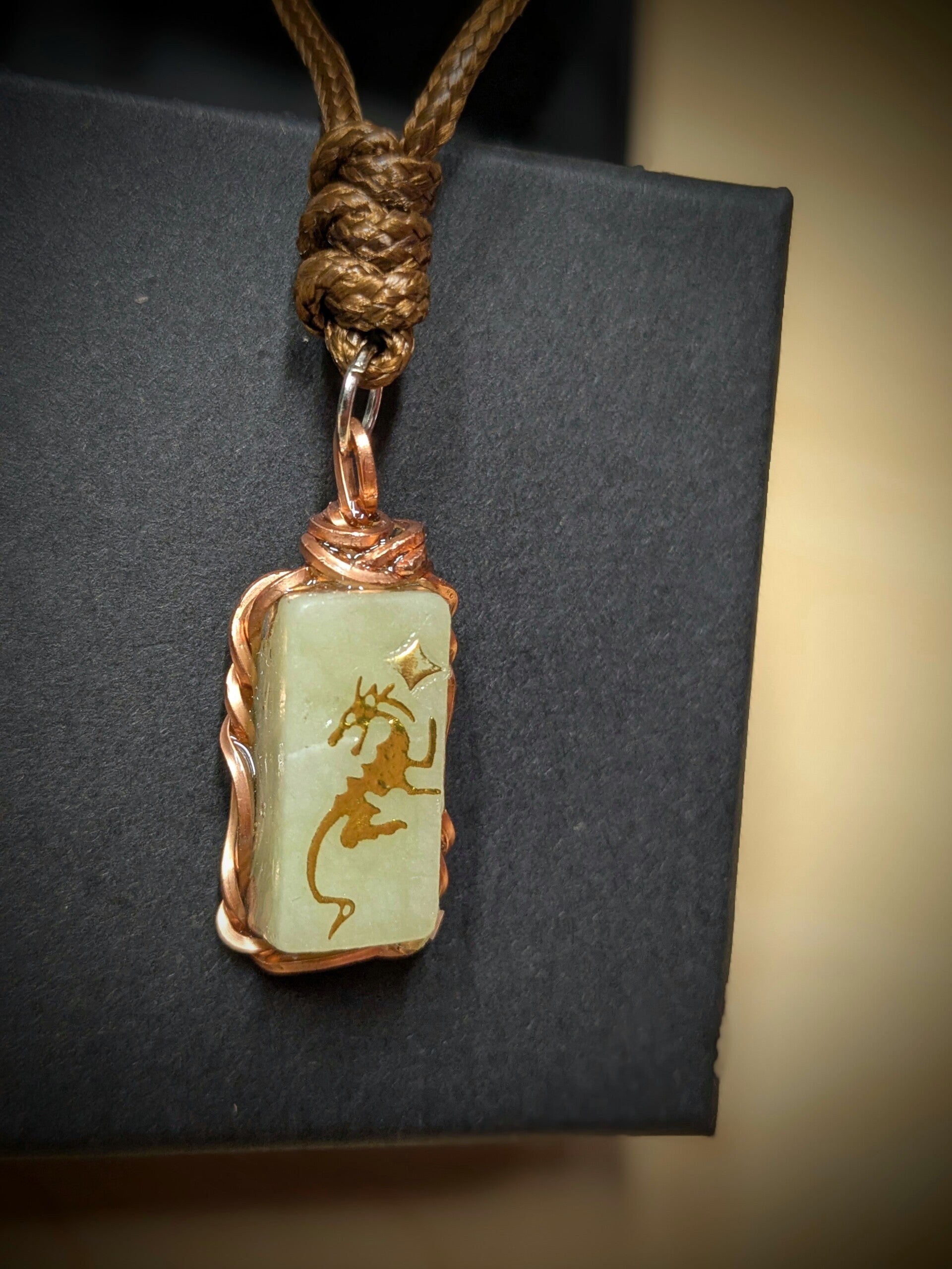 Reiki Charged Jade Dragon Healing Necklace with Adjustable Cord