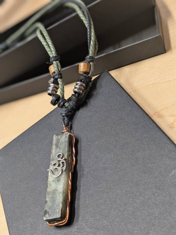 Reiki Charged Jade Ohm Healing Necklace with Adjustable Cord