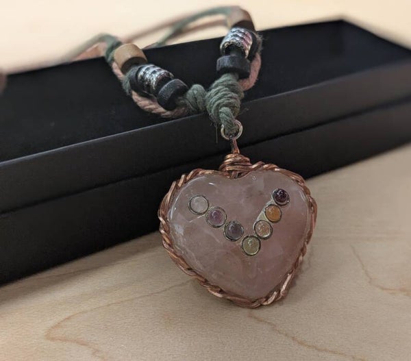 Rose Quartz Heart Chakra Necklace - Adjustable Hemp Cord