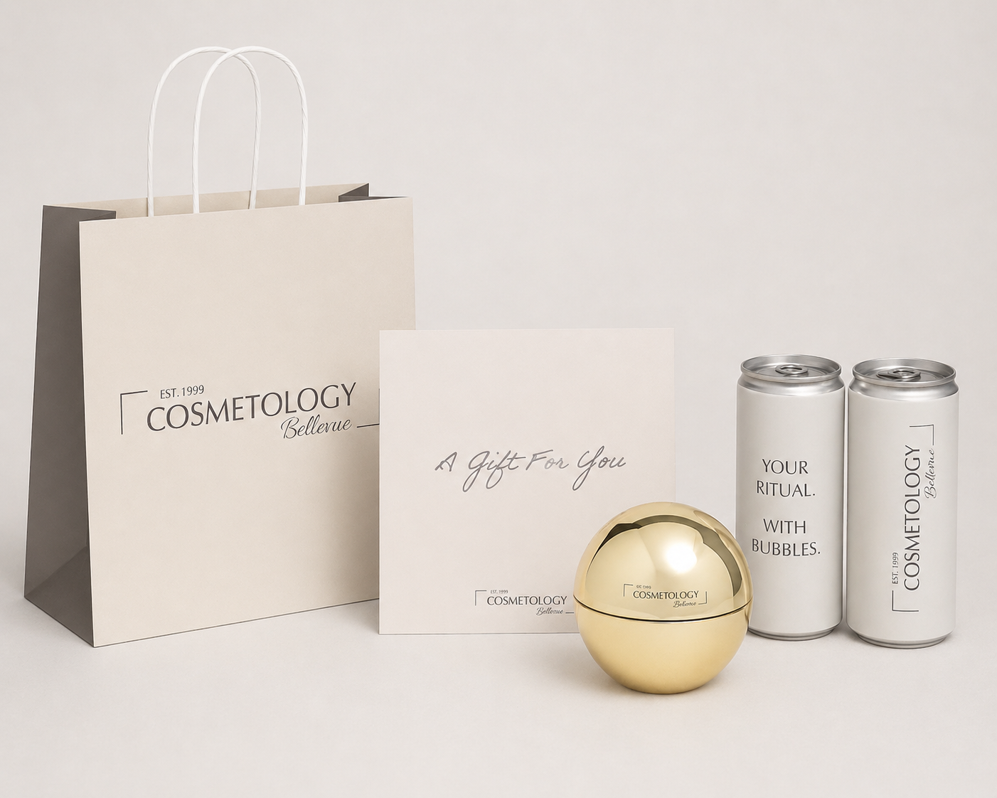 Branding und Werbemittel für COSMETOLOGY Bellevue mit Verpackungen und Printprodukten