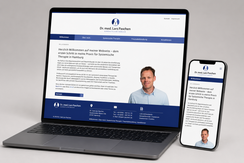 Webdesign für die Arztpraxis von Dr. med. Lars Paschen auf Desktop und Smartphone