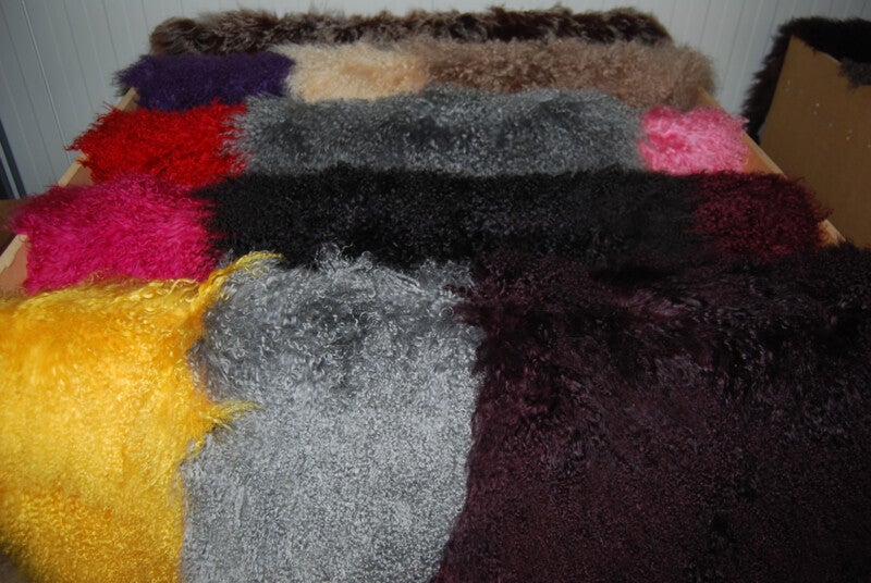 Tibetlamhuiden in diverse kleuren.
