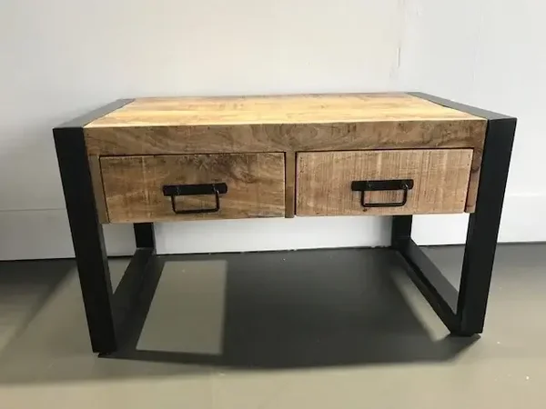 Bijzettafel mango en metaal 2 schuiven