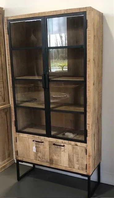 Vitrinekast in Mango/Metaal 100 x 40 x 200