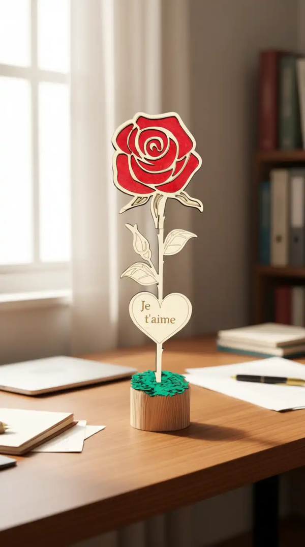 rose en bois avec une touche de paillette