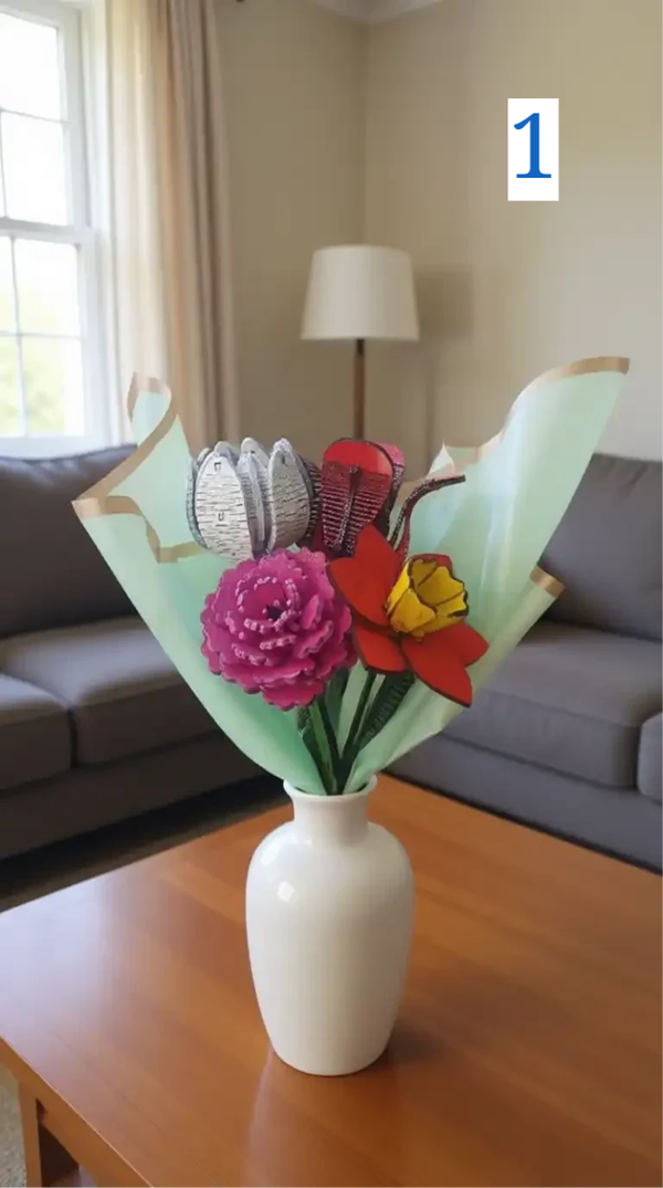 Bouquet de 4 fleurs  avec emballage