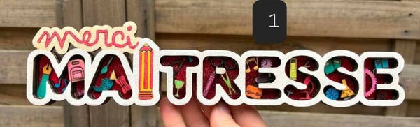 Plaque "Merci Maîtresse" – Décoration bois découpée au laser, cadeau fin d'année