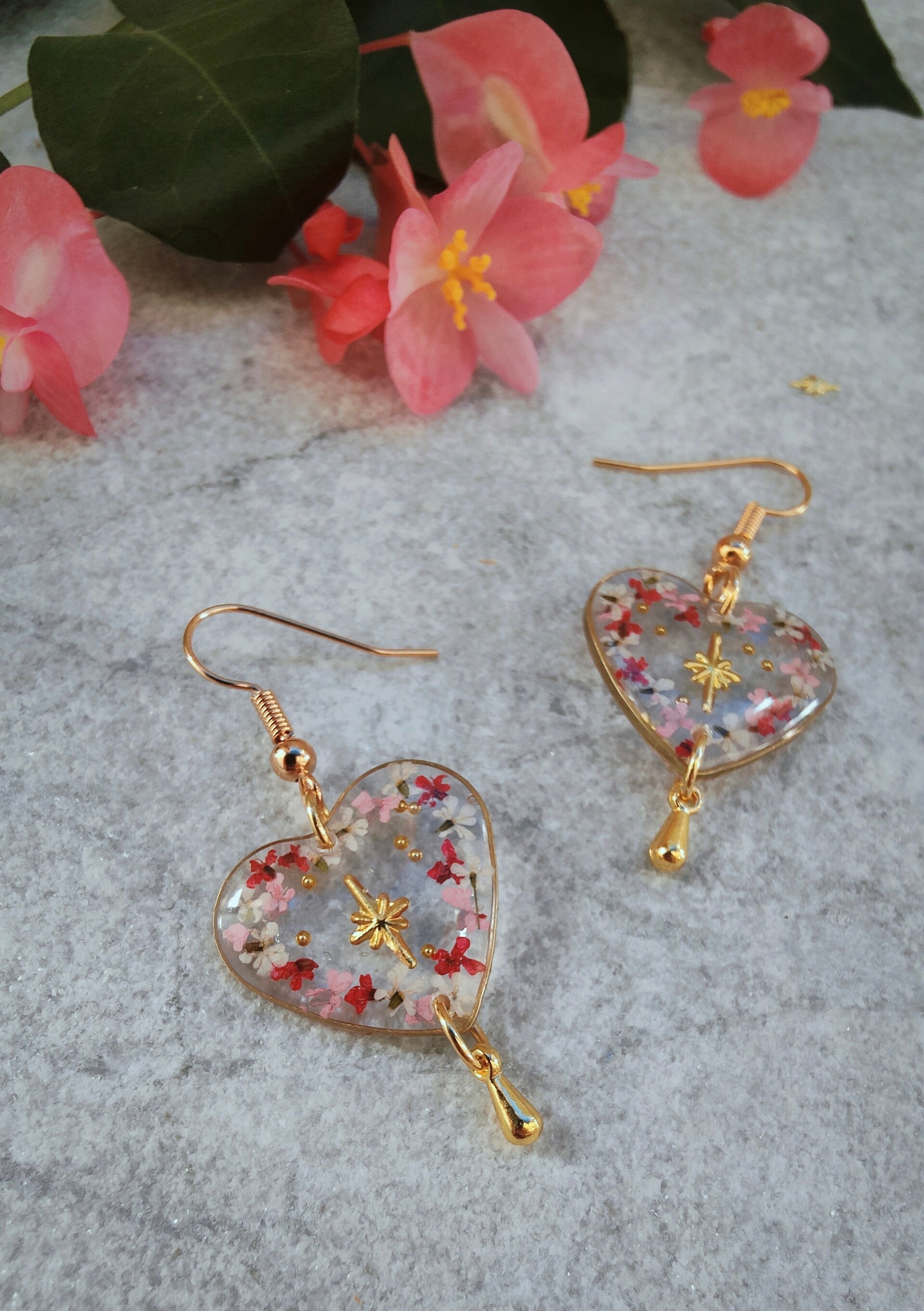 ⁕ Boucles d'oreilles astral - Forme cœur -Rose