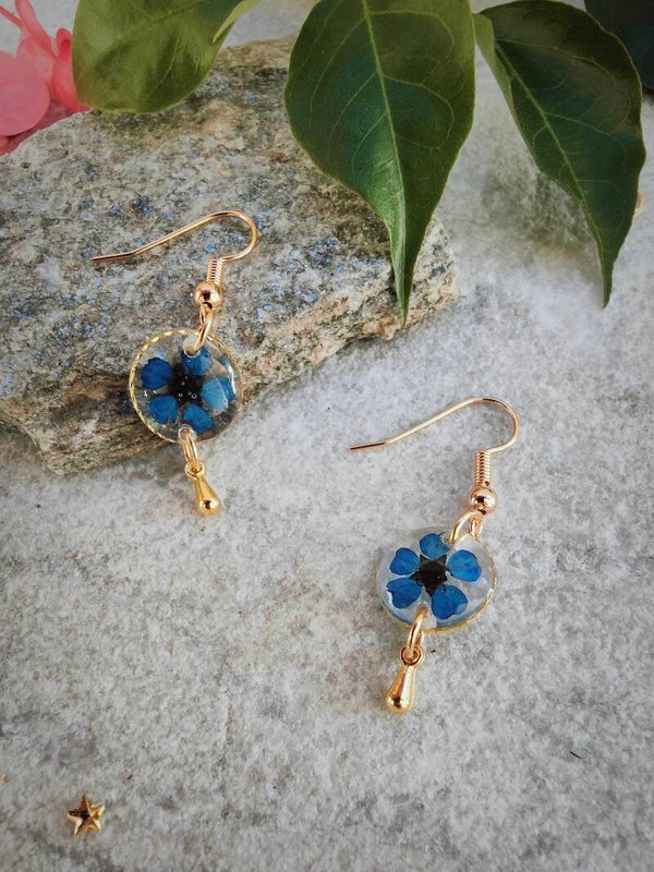 ⁕ Boucles d'oreilles   - Acier inoxydable - Modèle bleu