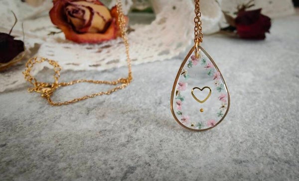 ❣ Collier Goutte - Cœur - Acier inoxydable doré - Modèle rose et vert
