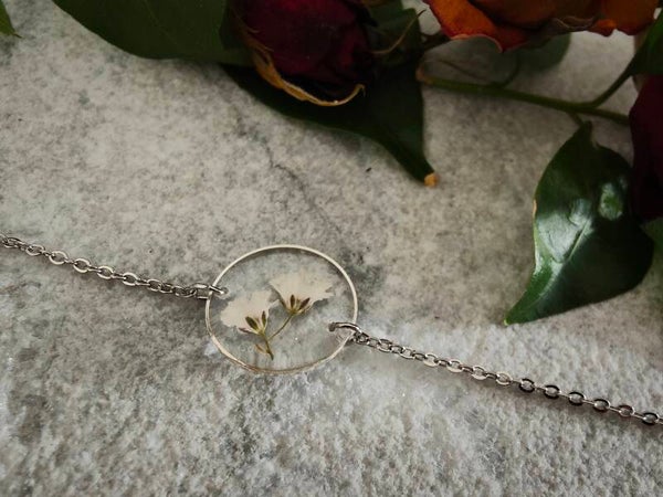 ☙ Bracelet Gypsophile - Acier inoxydable argent - Blanc