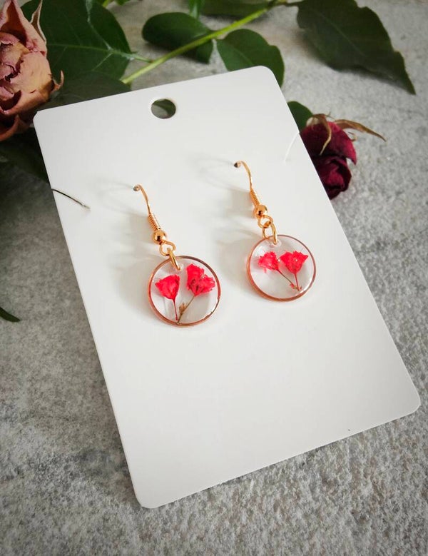 ❧ Boucle d'oreille Gypsophile- Acier inoxydable doré - Rouge