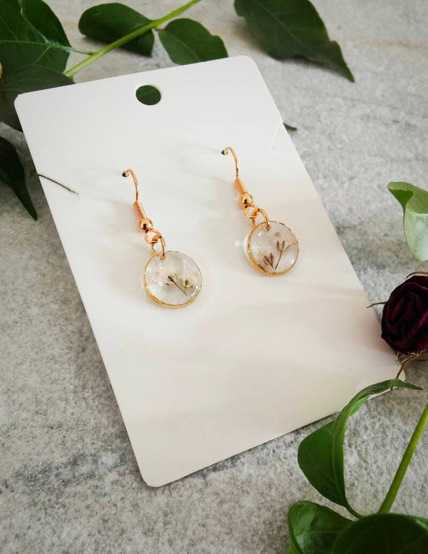 ❧ Boucle d'oreille Gypsophile- Acier inoxydable doré - Blanc