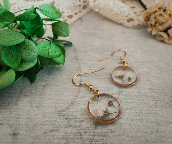 ❧ Boucle d'oreille Gypsophile- Acier inoxydable doré -Rond