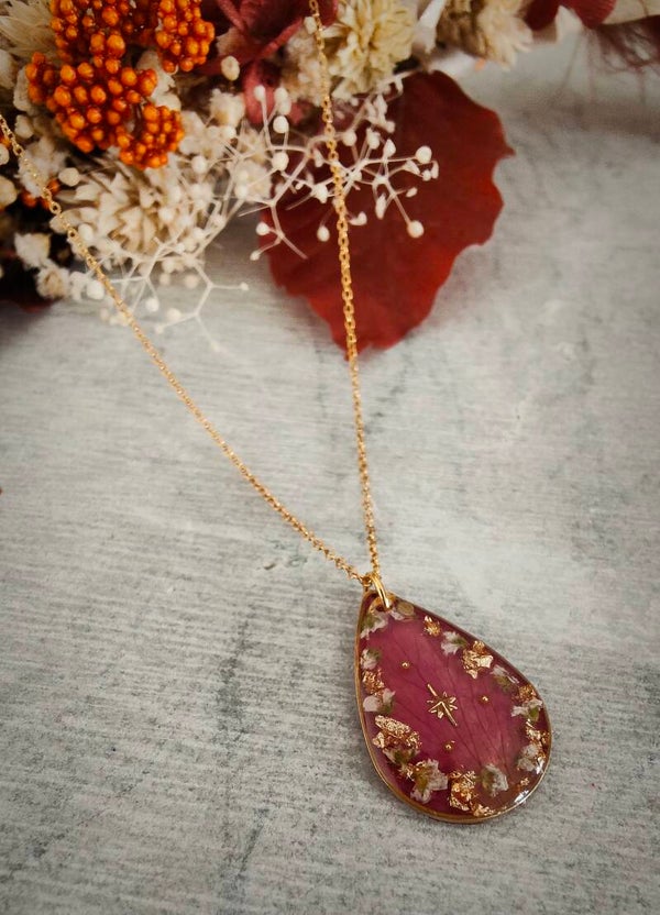 ⚘ Collier Pétale de Rose - Acier inoxydable -  Goutte - Etoile