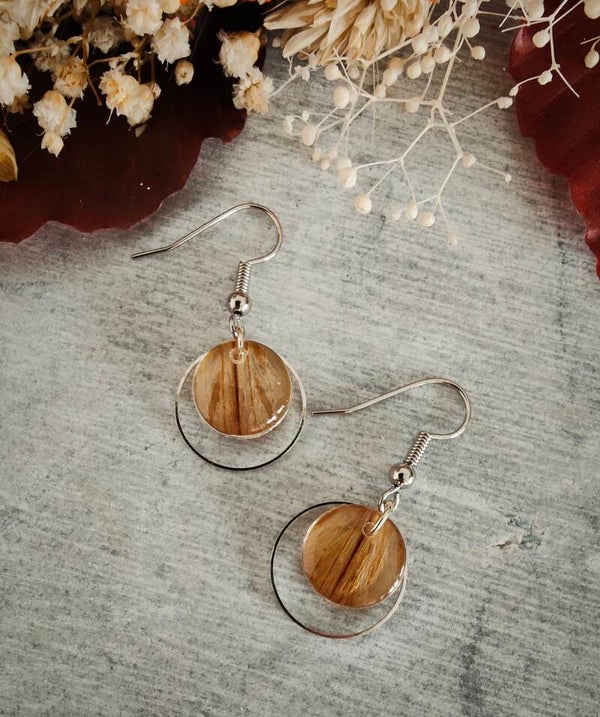 ❥ Boucle d'oreille Pétale Alstroméria - Double anneau -Acier inoxydable