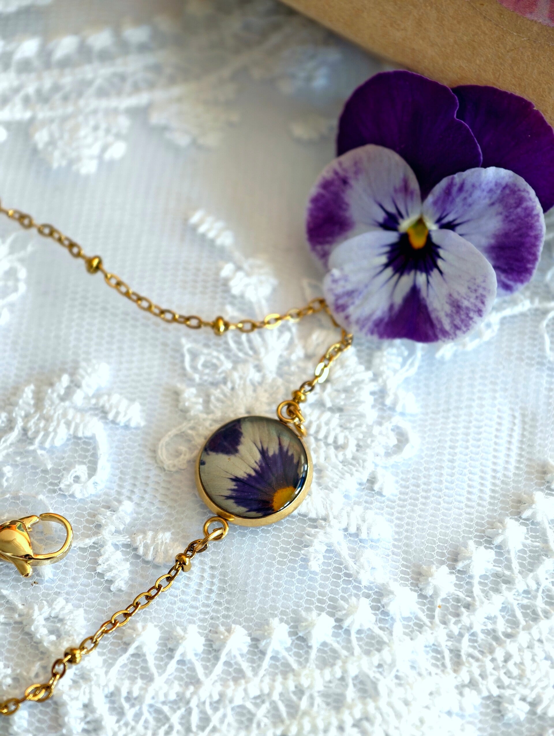 ❧ Bracelet Pensée bicolor - Acier inoxydable doré