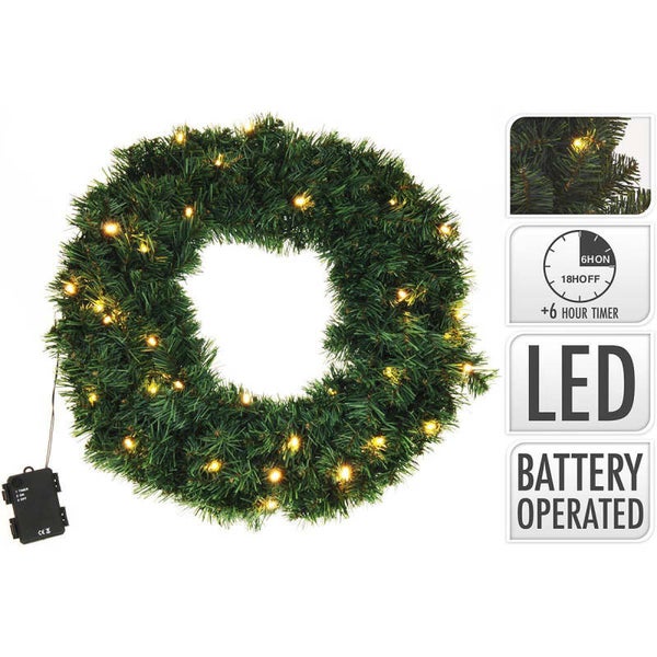 KERST KRANS | 50 CM | 200 TIPS | 25 LED | BATTERY
