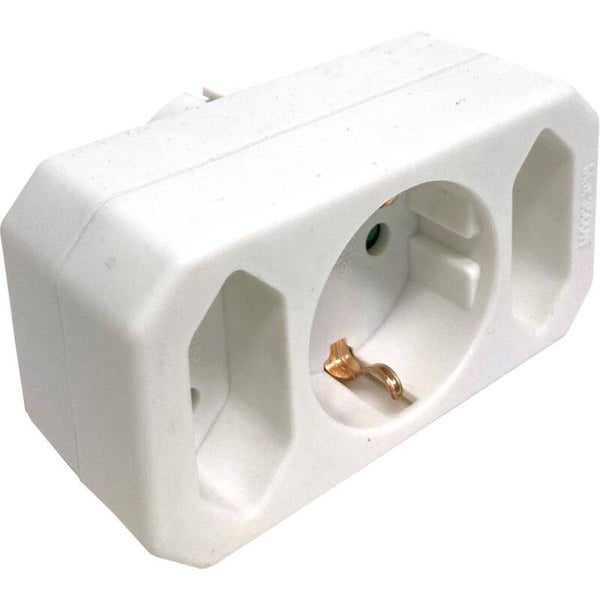 Randaarde stekkeradapter 2 x euro + 1 x RA horizontaal wit