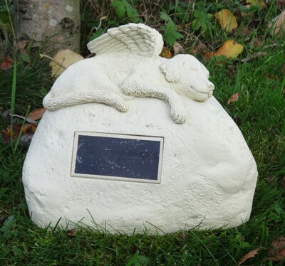 Dog Urn Vorstbestendige urn rots met slapende Engel Hond