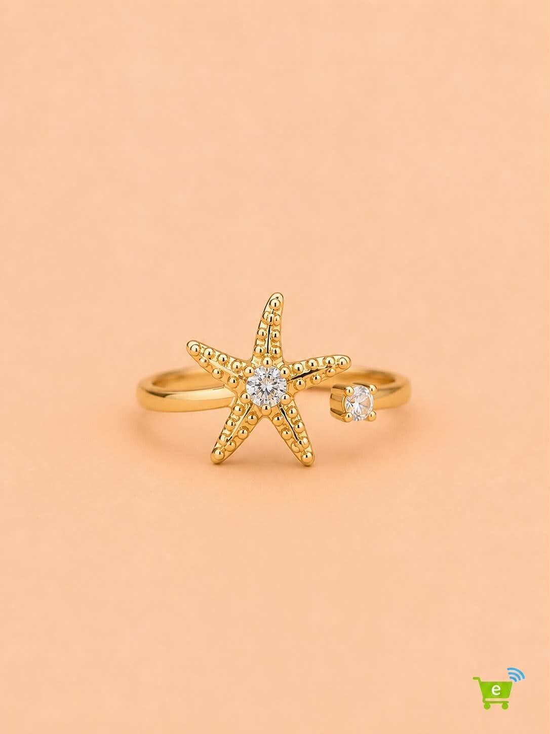 Bague anti stress ouverte à l'avant étoile strassé et zircon Doré