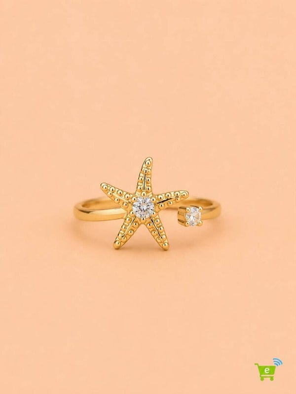 Bague anti stress ouverte à l'avant étoile strassé et zircon Doré