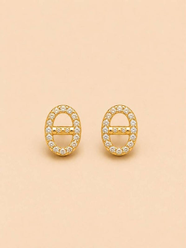 Boucles d'oreilles puces motif ovale sertie en strass Doré