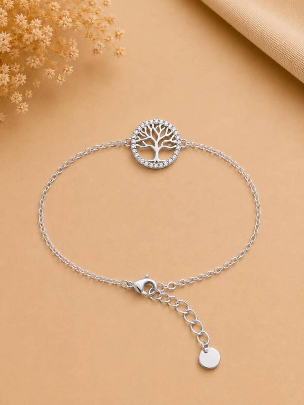 Bracelet fin médaillon arbre de vie serti de strass Argent